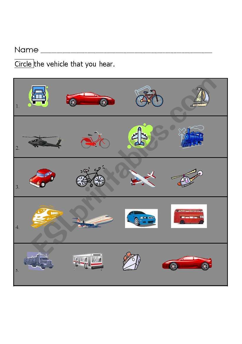 Transportation - Vehicle Listening Test - Young Learners