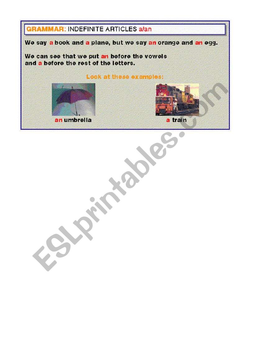 articles worksheet