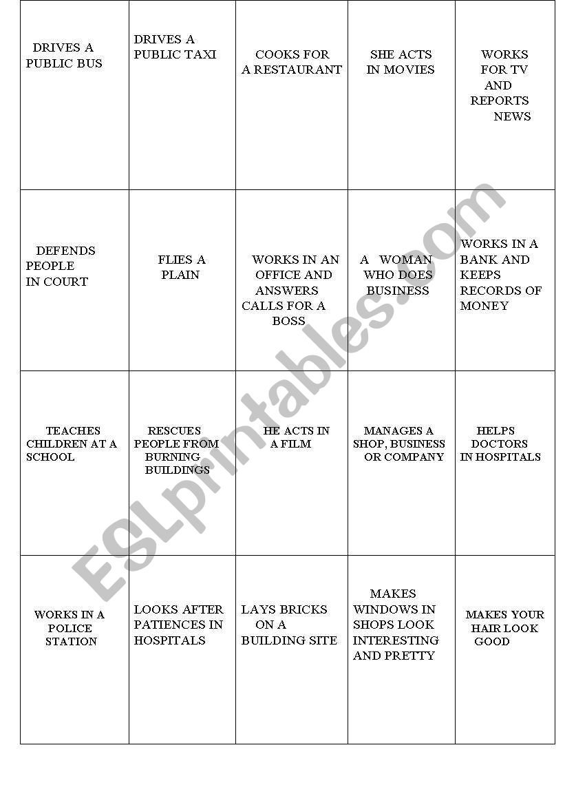 Profession match worksheet