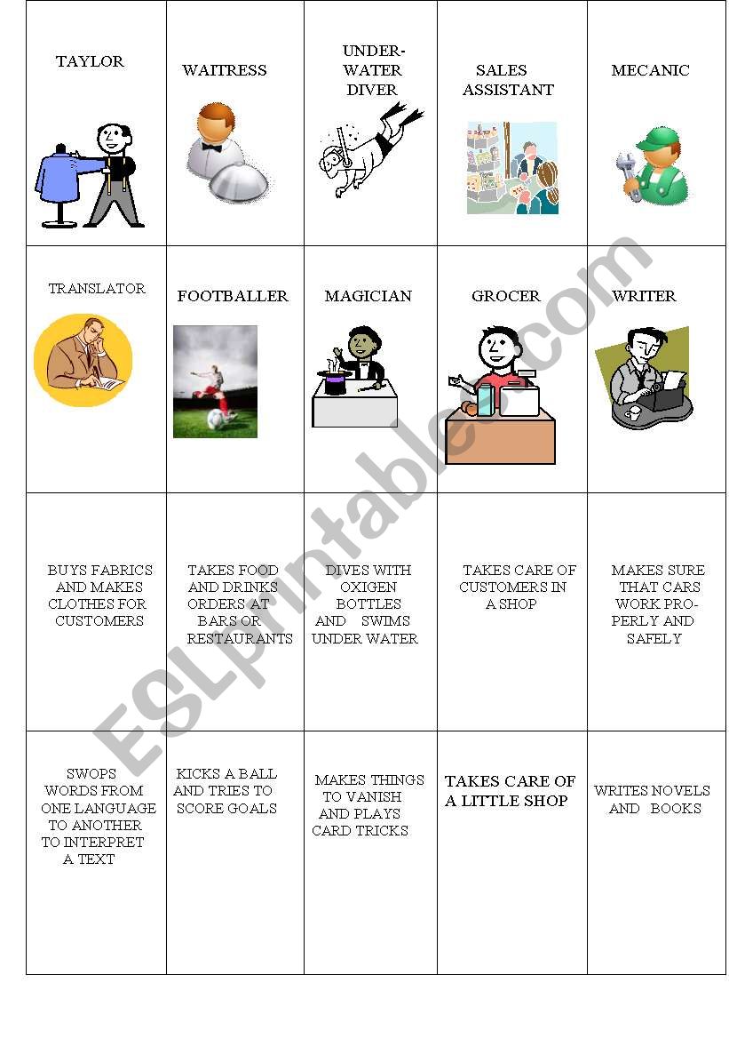 Profession match game worksheet