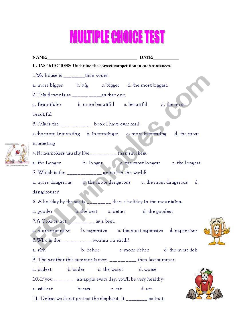 multiple choice test worksheet