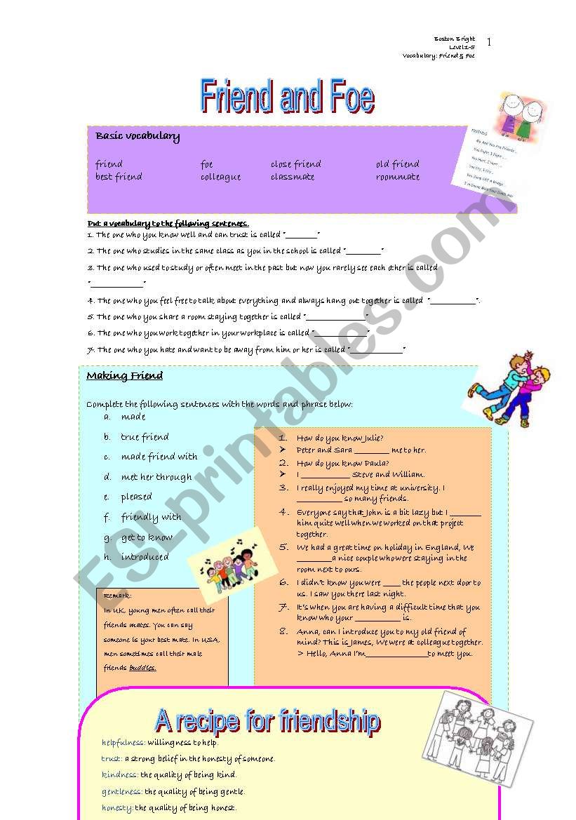 Friend worksheet