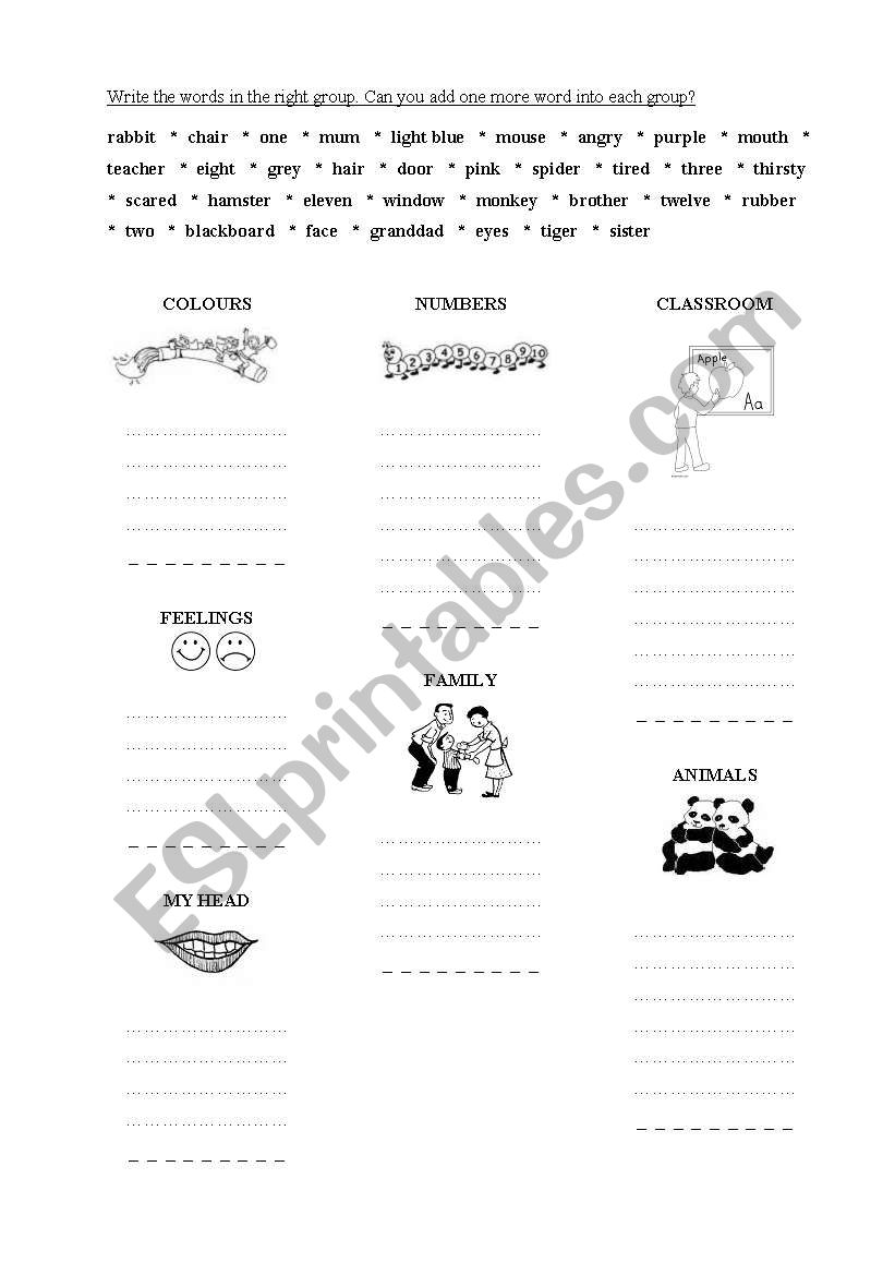 Vocabulary revision worksheet