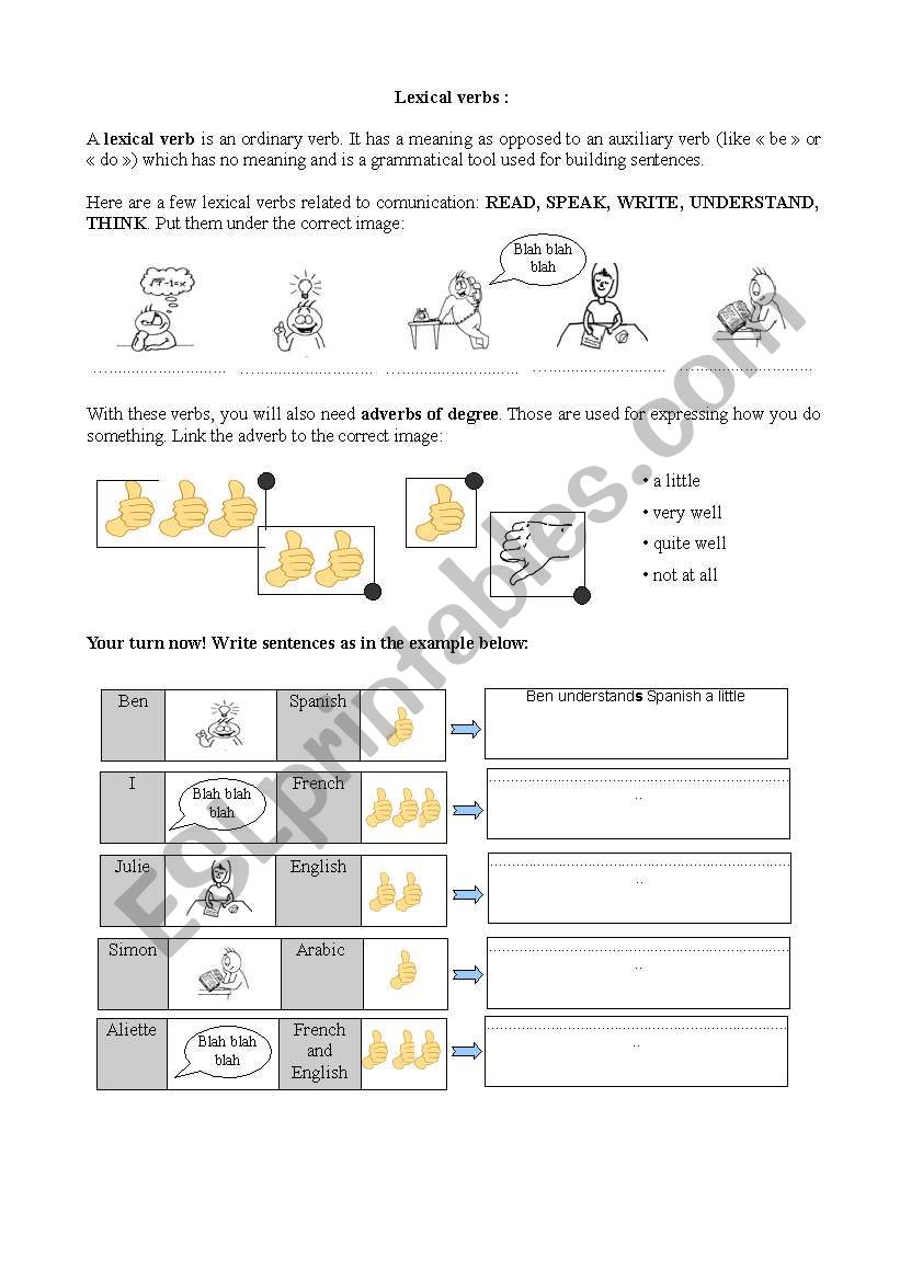 lexical verbs worksheet