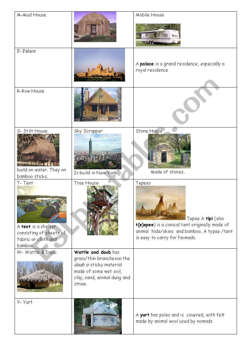 type of houses 2 worksheet