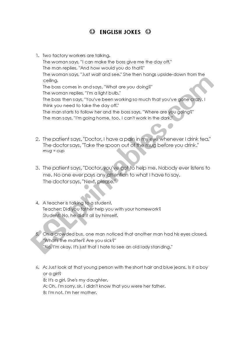 English jokes worksheet