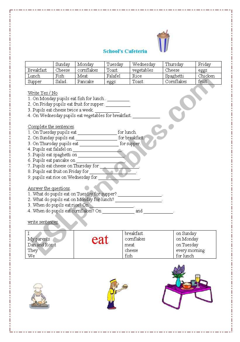 School Cafeteria worksheet