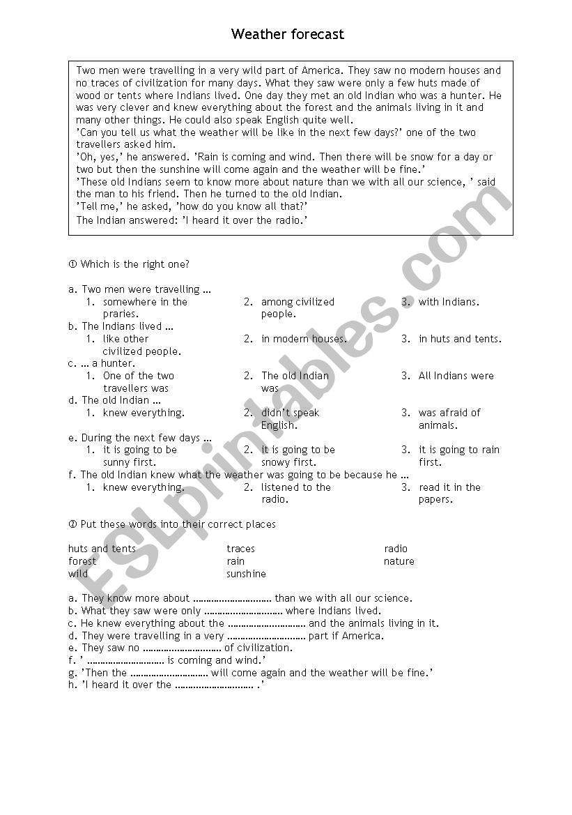 weather forecast worksheet