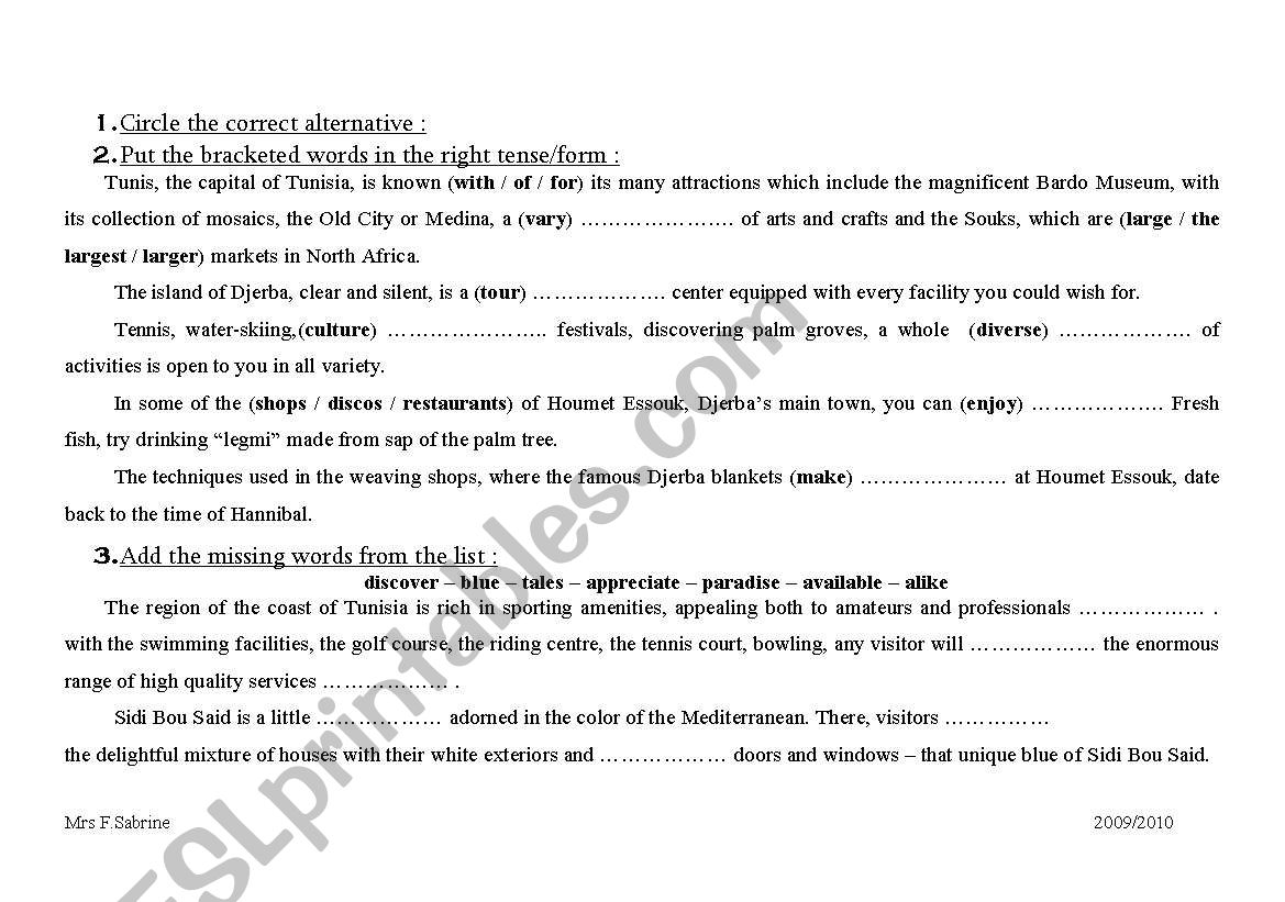 Tunisia worksheet