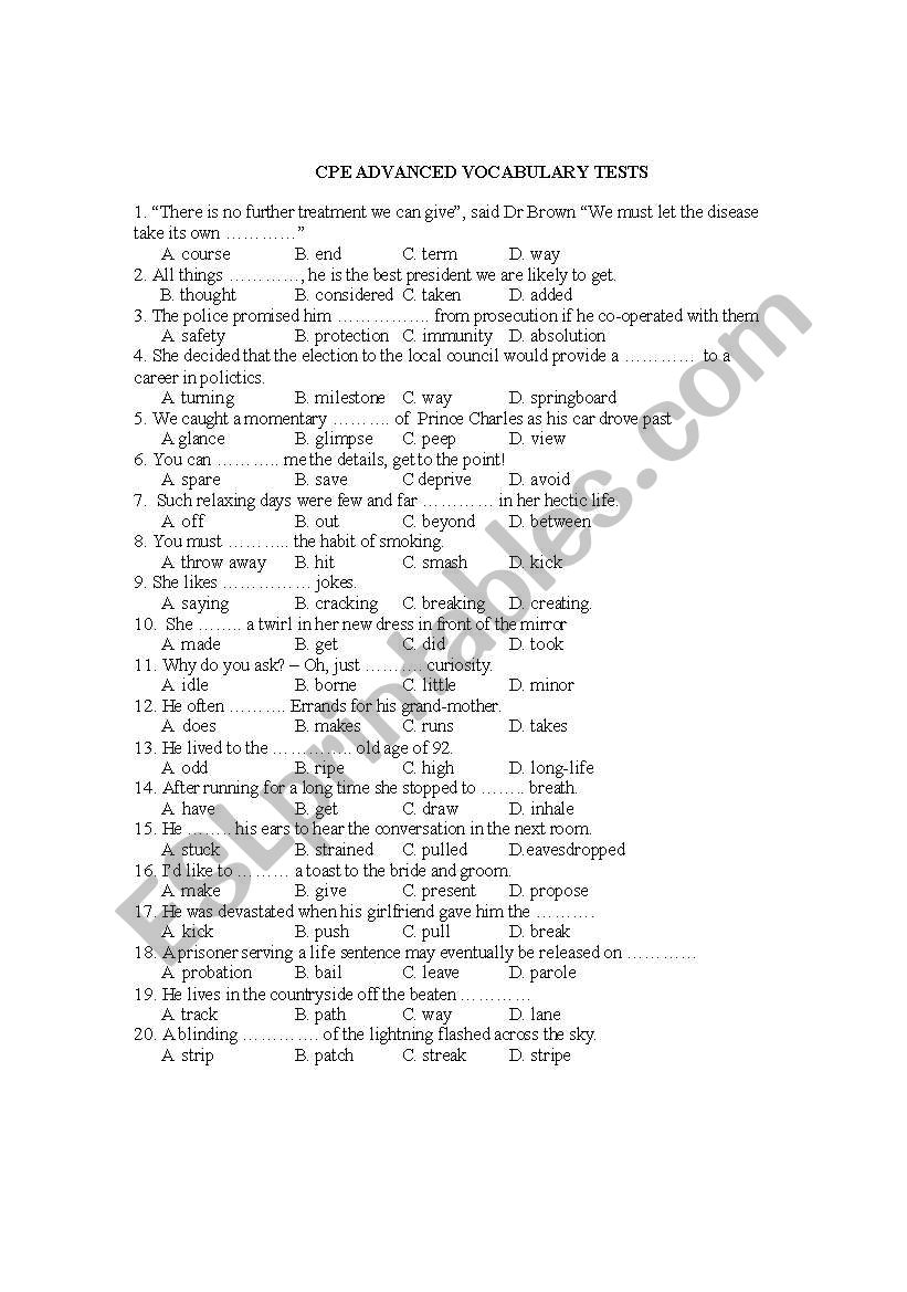 CPE Advanced Practice Tests worksheet