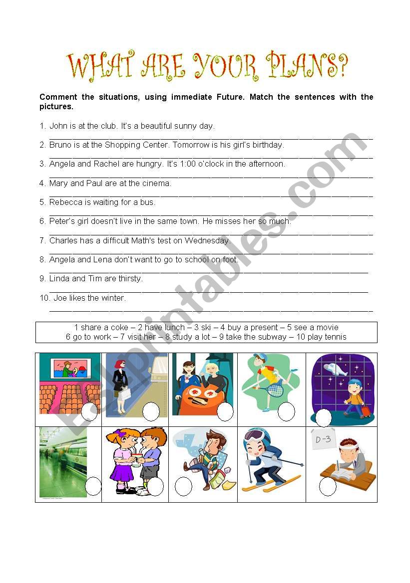 WHAT ARE YOUR PLANS? worksheet