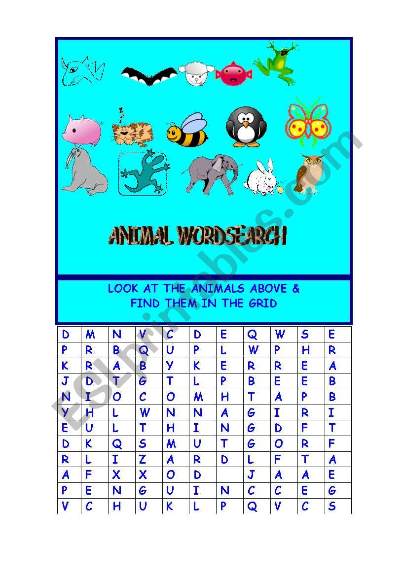 ANIMAL WORDSEARCH worksheet