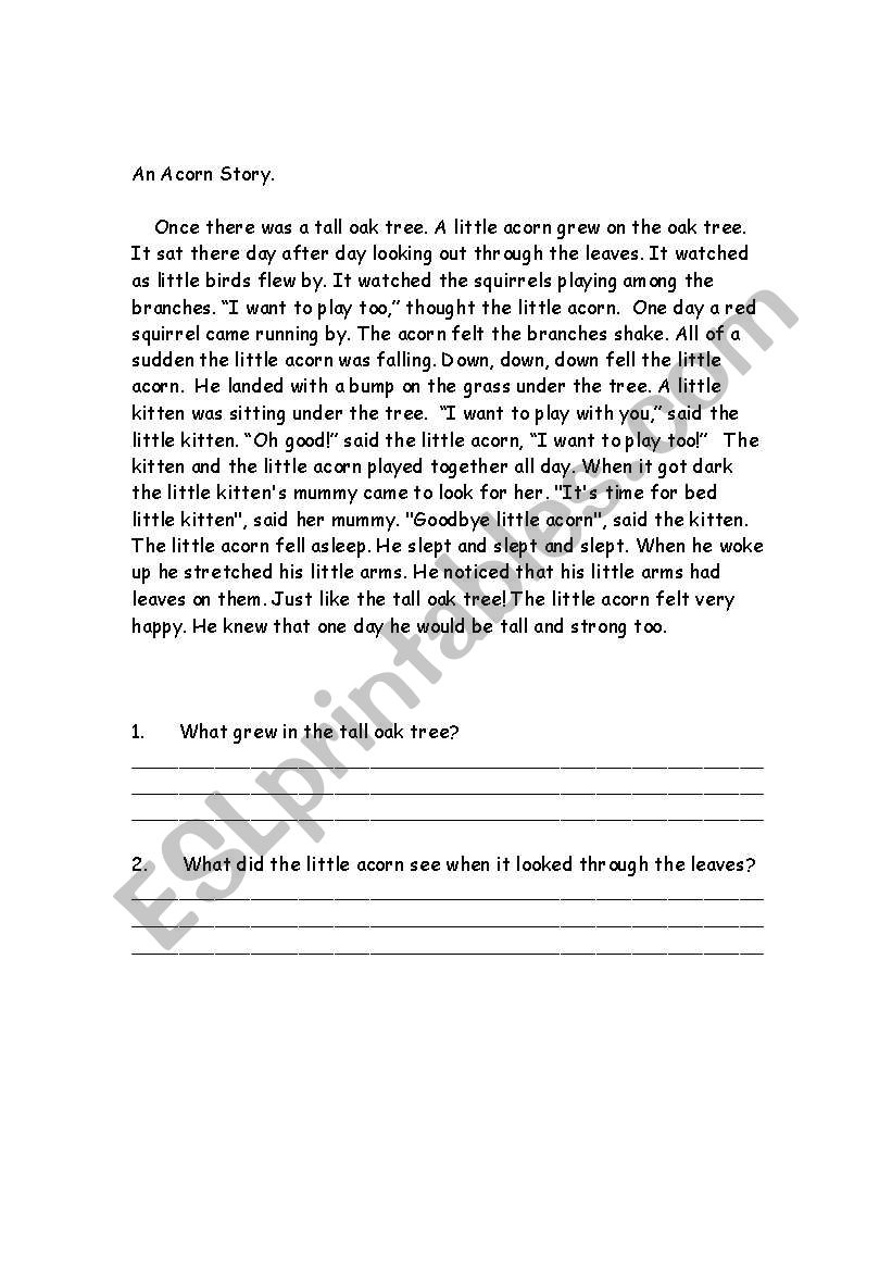 An Acorn Story. worksheet