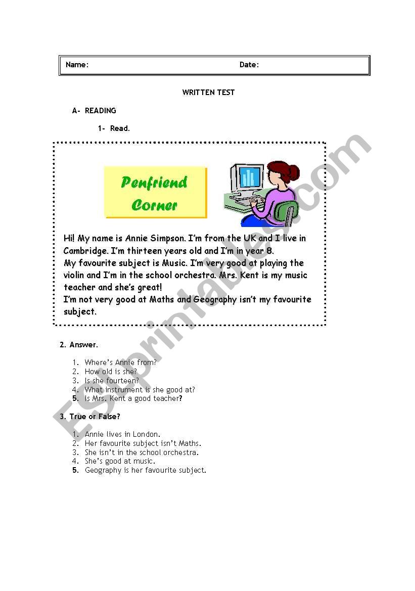 personal information worksheet