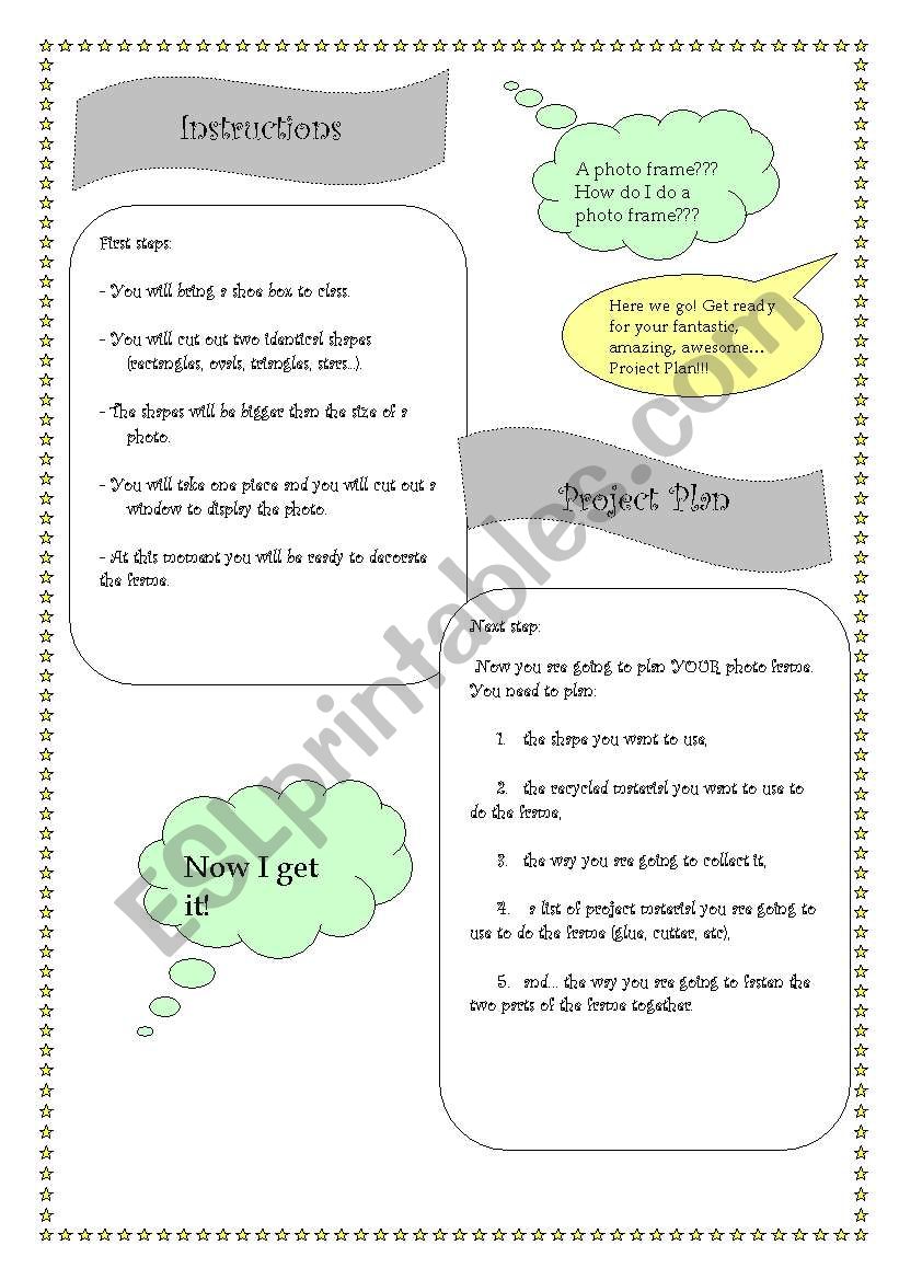 Project Plan to create a photo frame w/ recycled materials