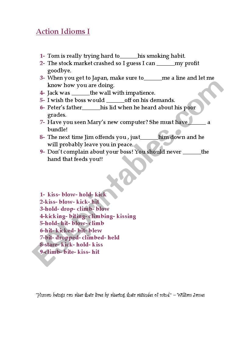 Action Idioms worksheet