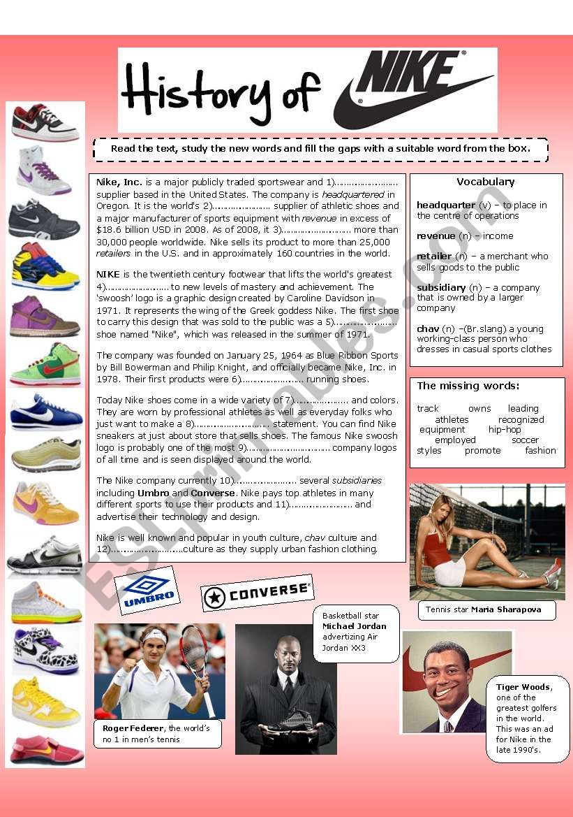 History of NIKE worksheet