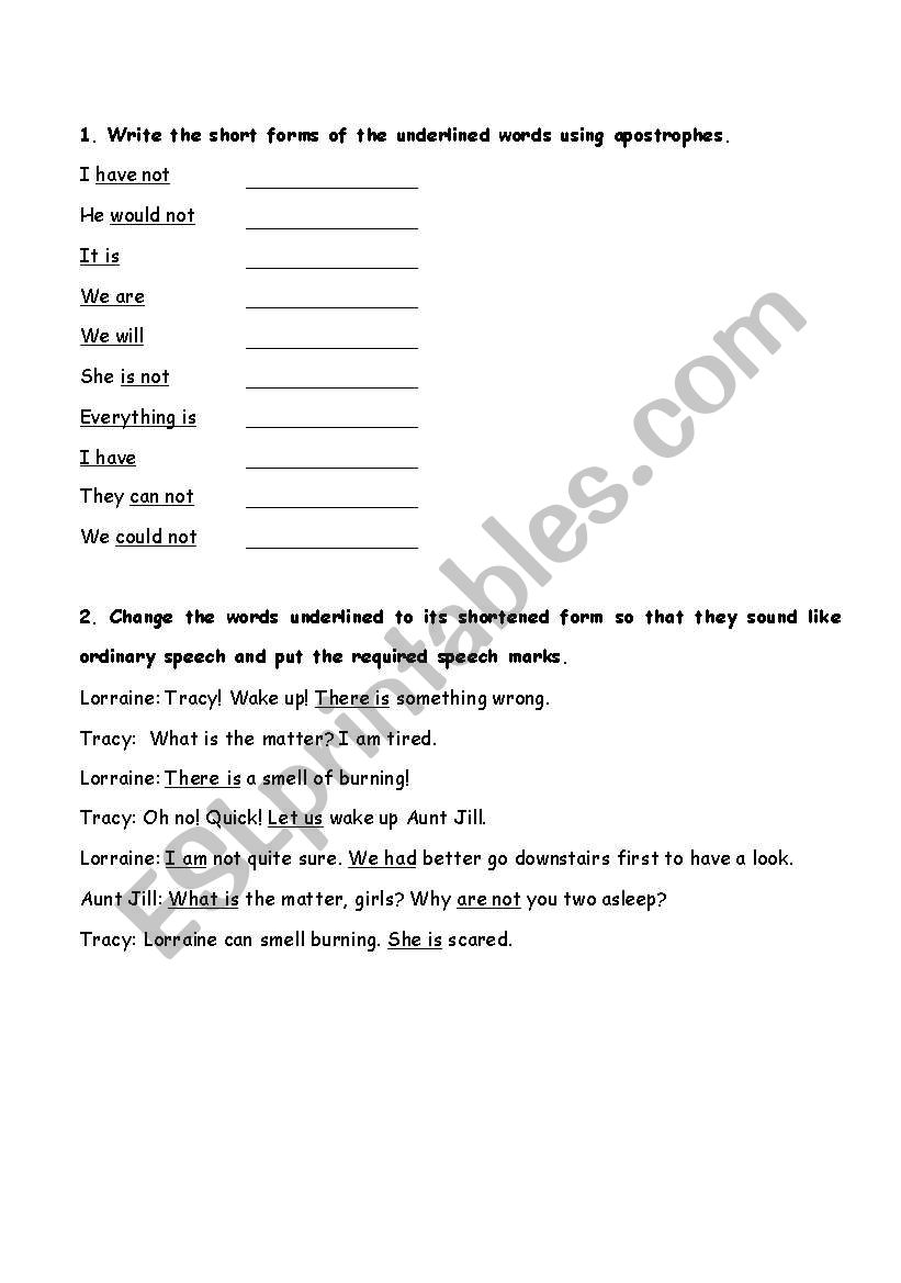 Contractions and conjunctions worksheet