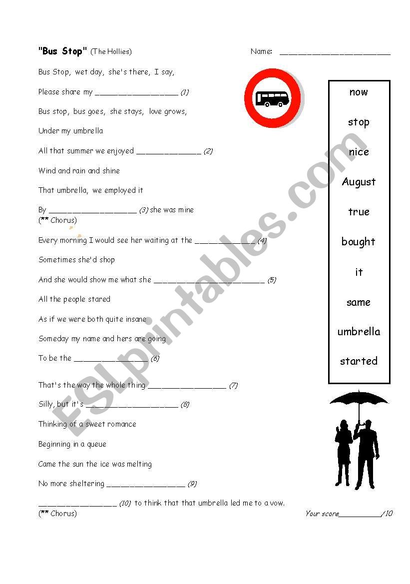 Bus Stop worksheet