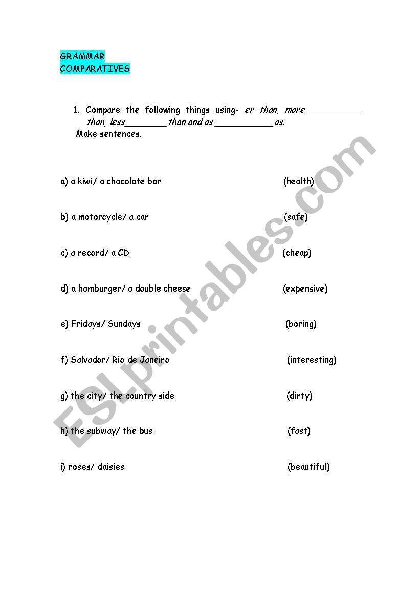 THE COMPARATIVES worksheet