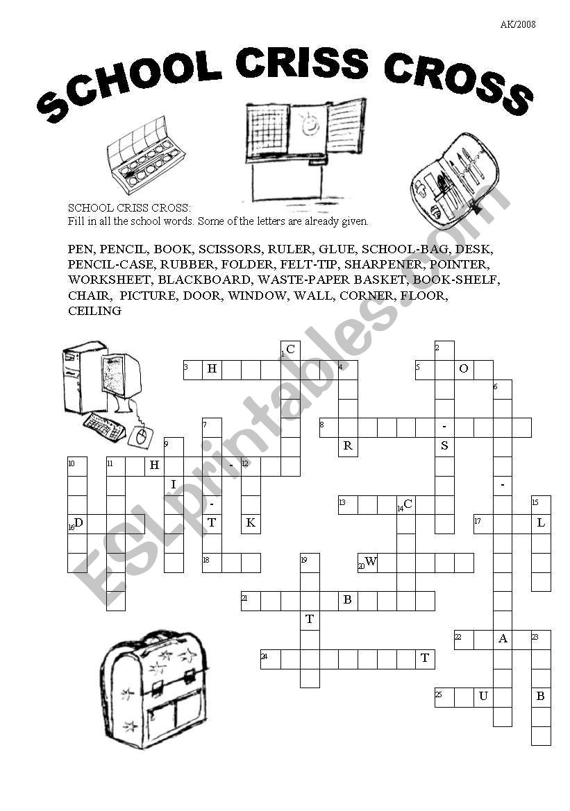 School Criss Cross worksheet