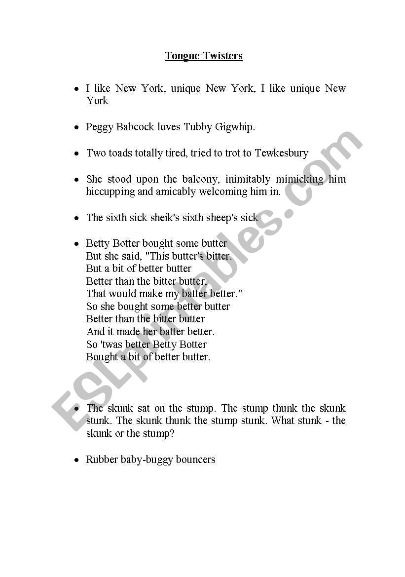 Tongue Twisters worksheet