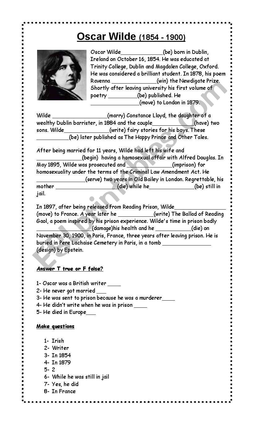 oscar wilde worksheet