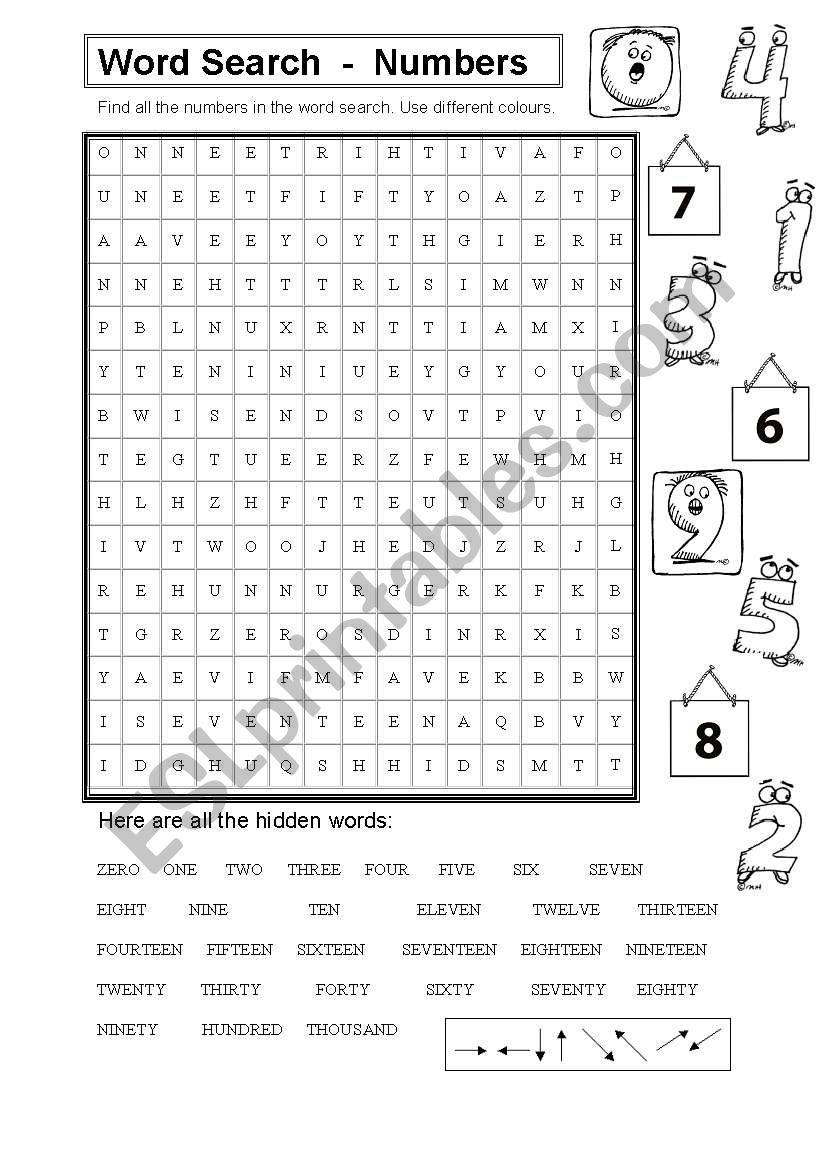 Numbers Word Search worksheet