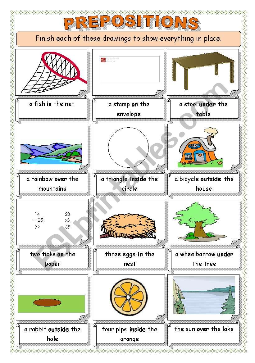 Prepositions of Place + b/w  worksheet