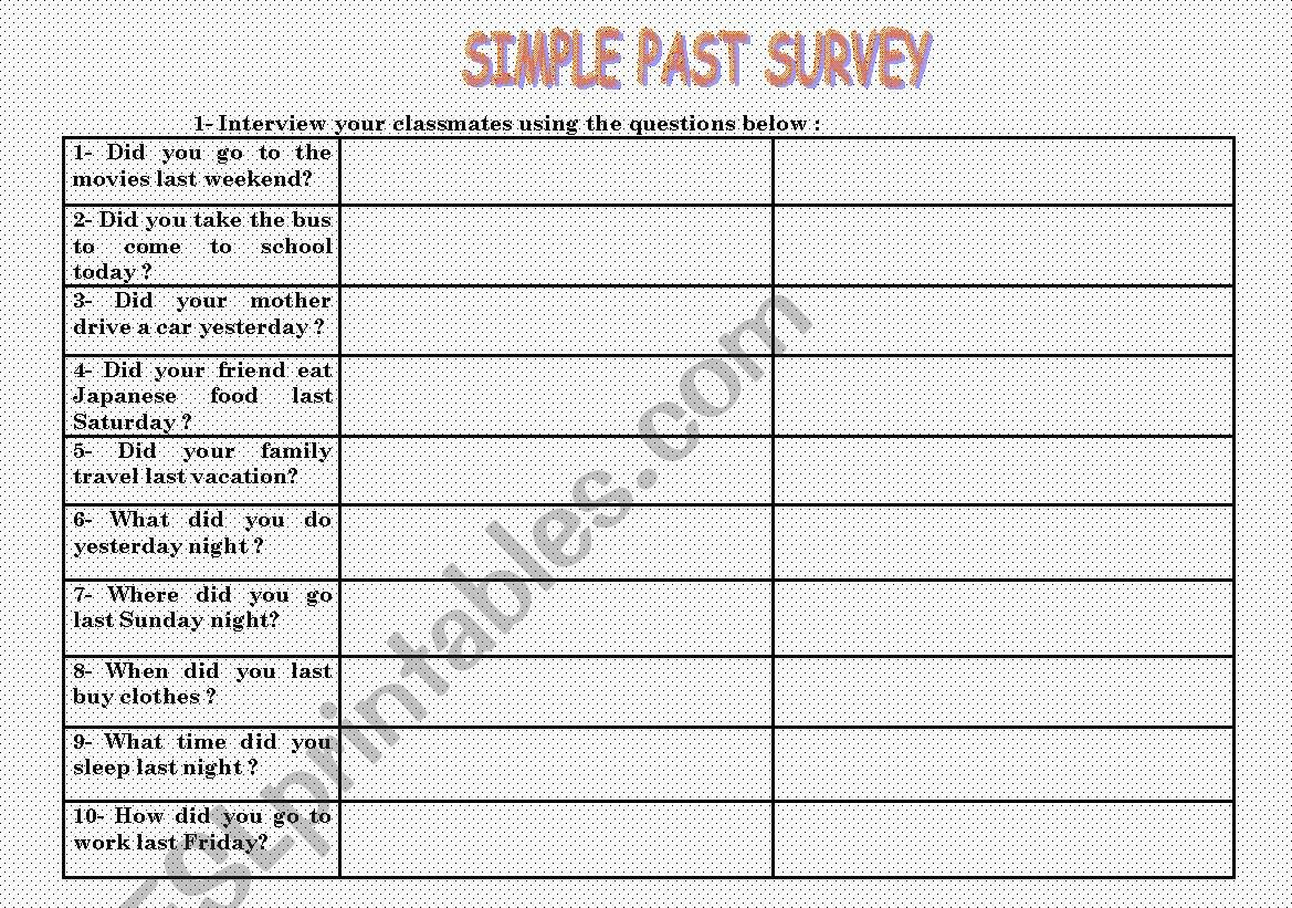 SIMPLE PAST SURVEY worksheet