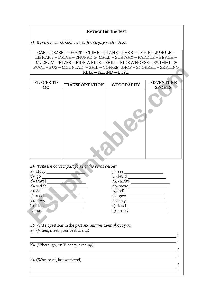 Review exercises worksheet