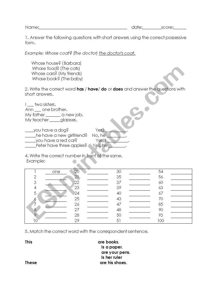 Exam. worksheet