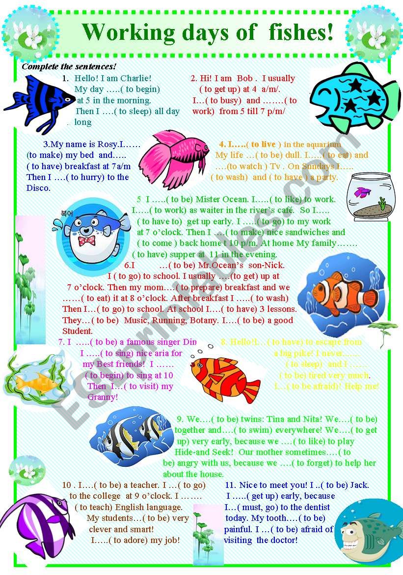 The working day of the fishes worksheet