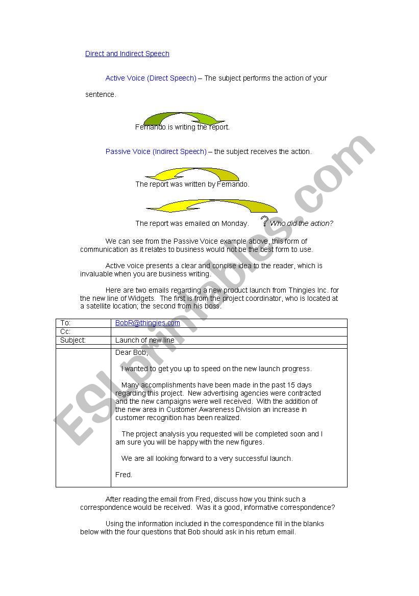 Writing Exercise - Direct/Indirect Speech