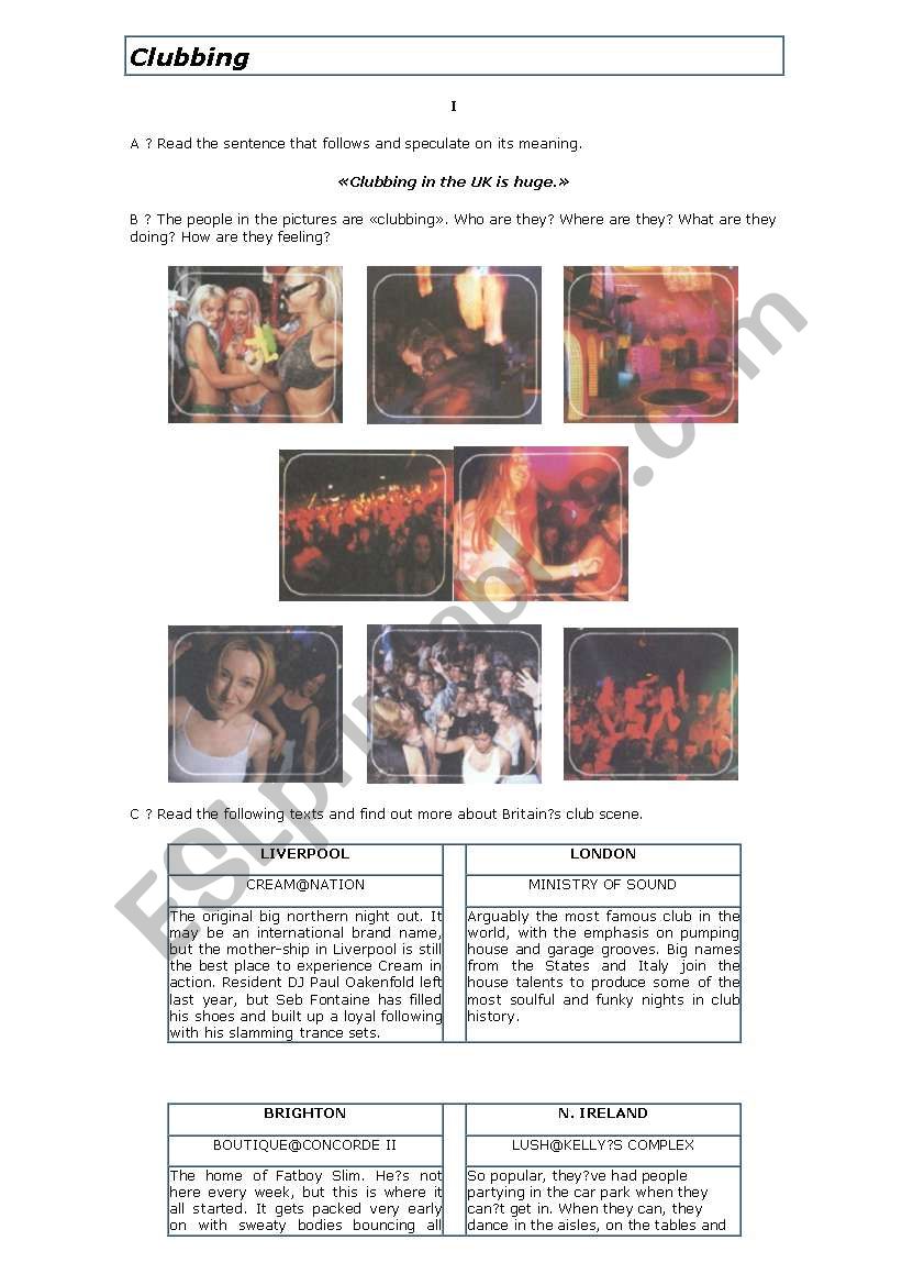 Clubbing worksheet