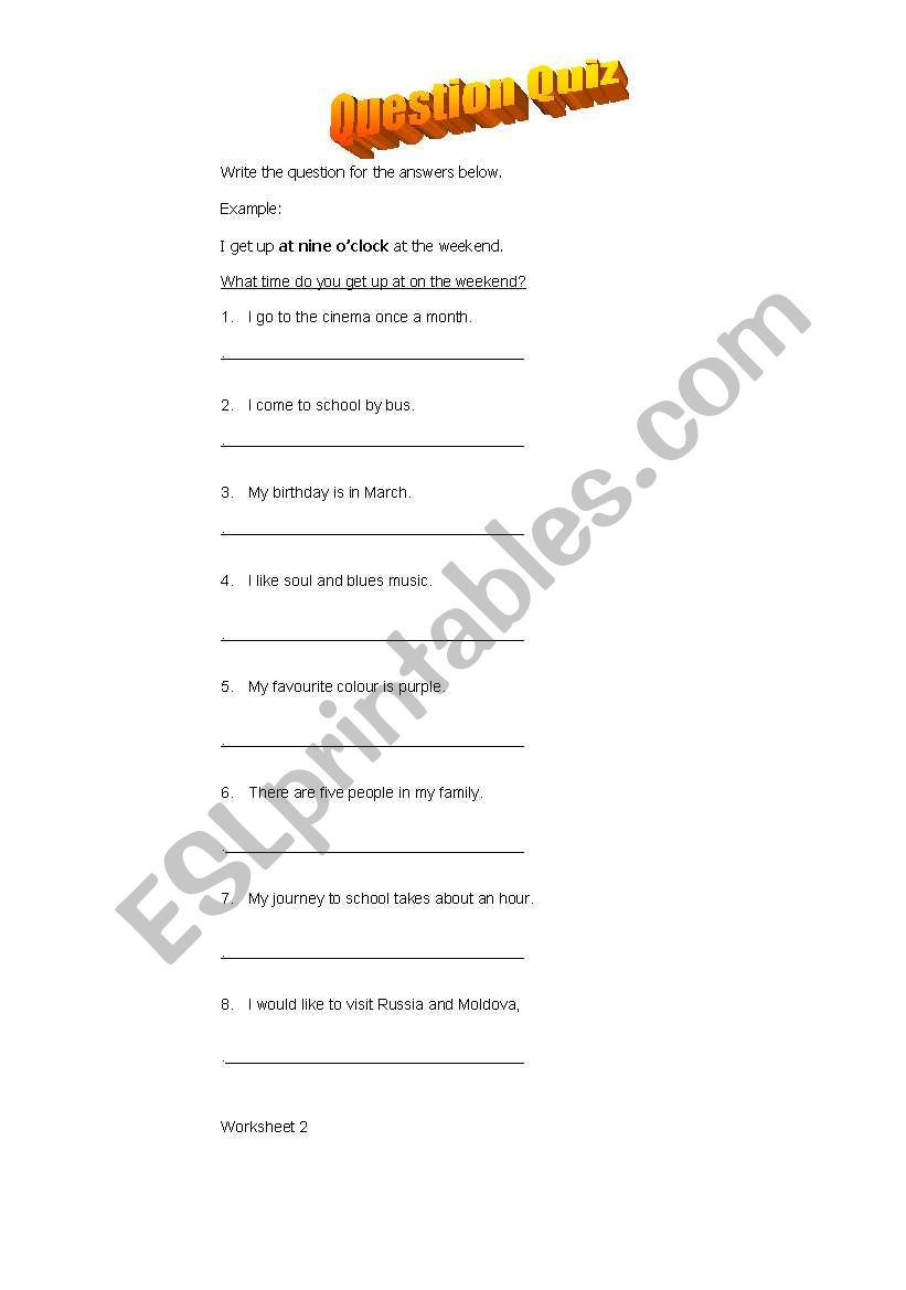 Question Quiz worksheet