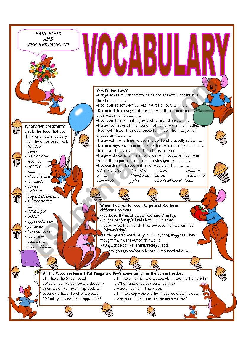 RECYCLING VOCABULARY - TOPIC: FAST FOOD AND THE RESTAURANT. Elementary & up.