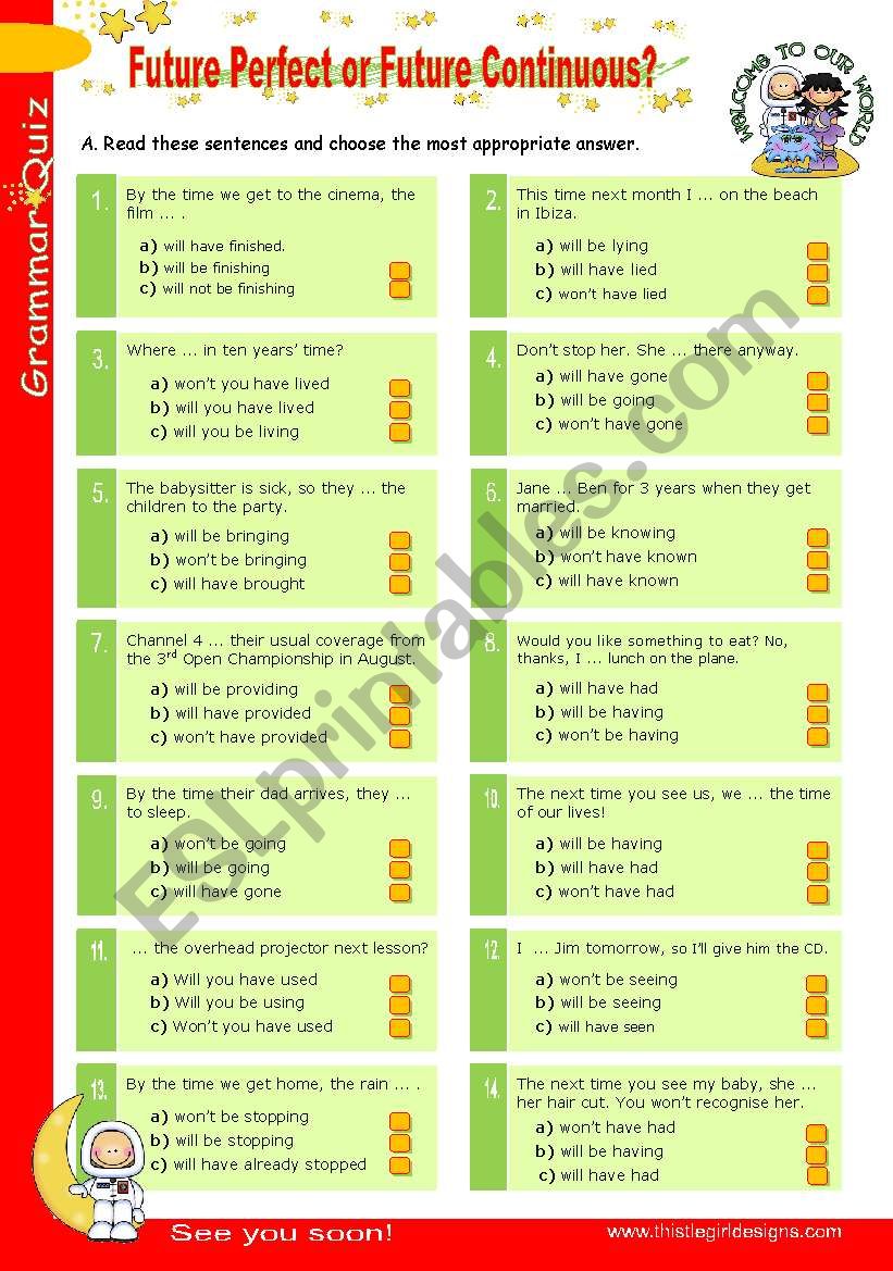 Grammar Quiz series (7) - Future Perfect or Future Continuous?