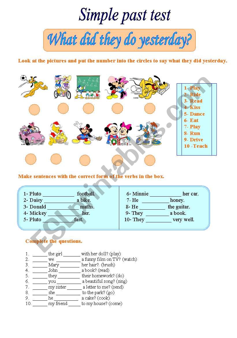 SIMPLE PAST TEST worksheet