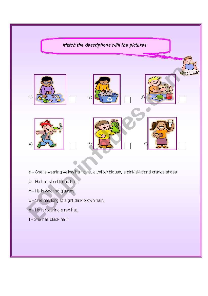 Matching Exercise worksheet