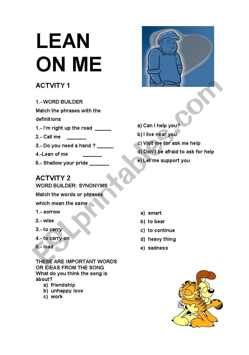 LEAN IN ME SONG worksheet