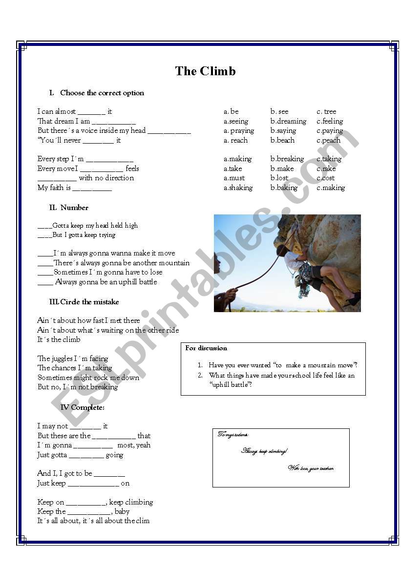 The climb - end of year song worksheet