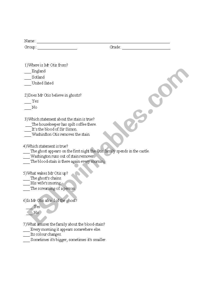 The canterville ghost worksheet