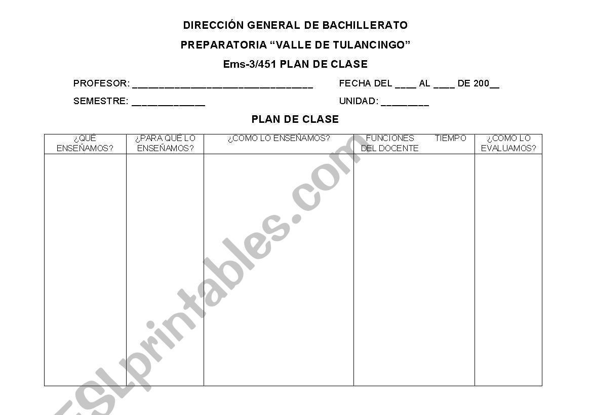 Lesson plan worksheet