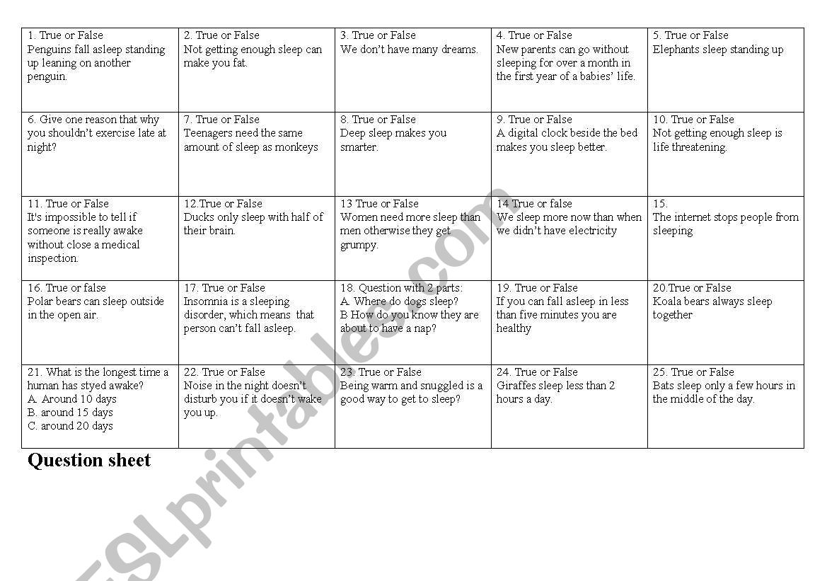  Vocabulary Sleep Quiz worksheet