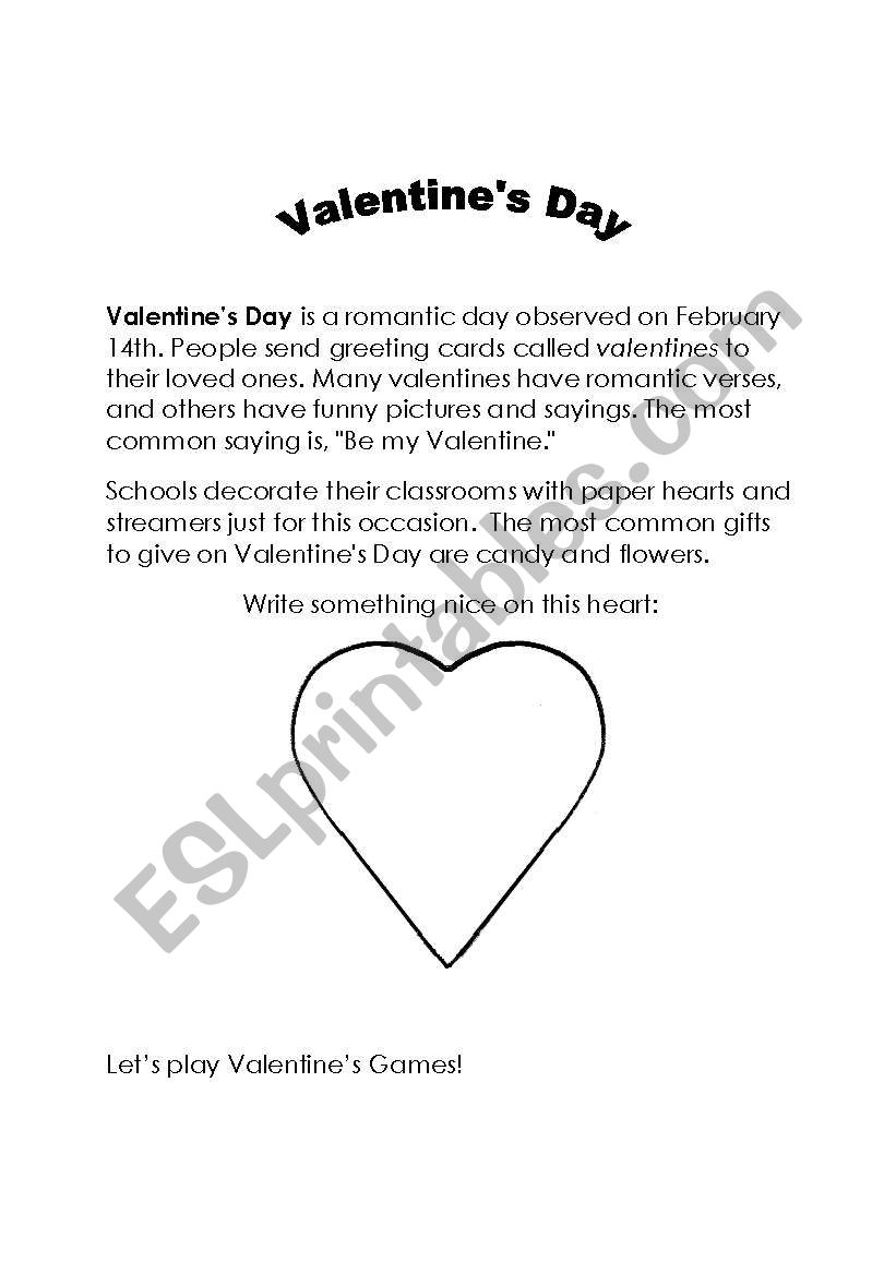 Intro to Valentines Day worksheet