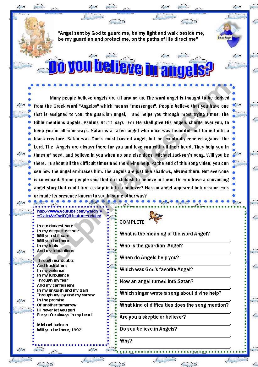 Do you believe in Angels?   Reading and answer the questions