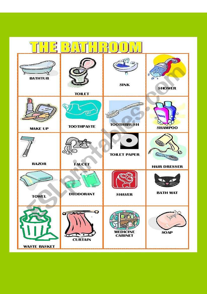 The Bathroom 20 Flashcards worksheet