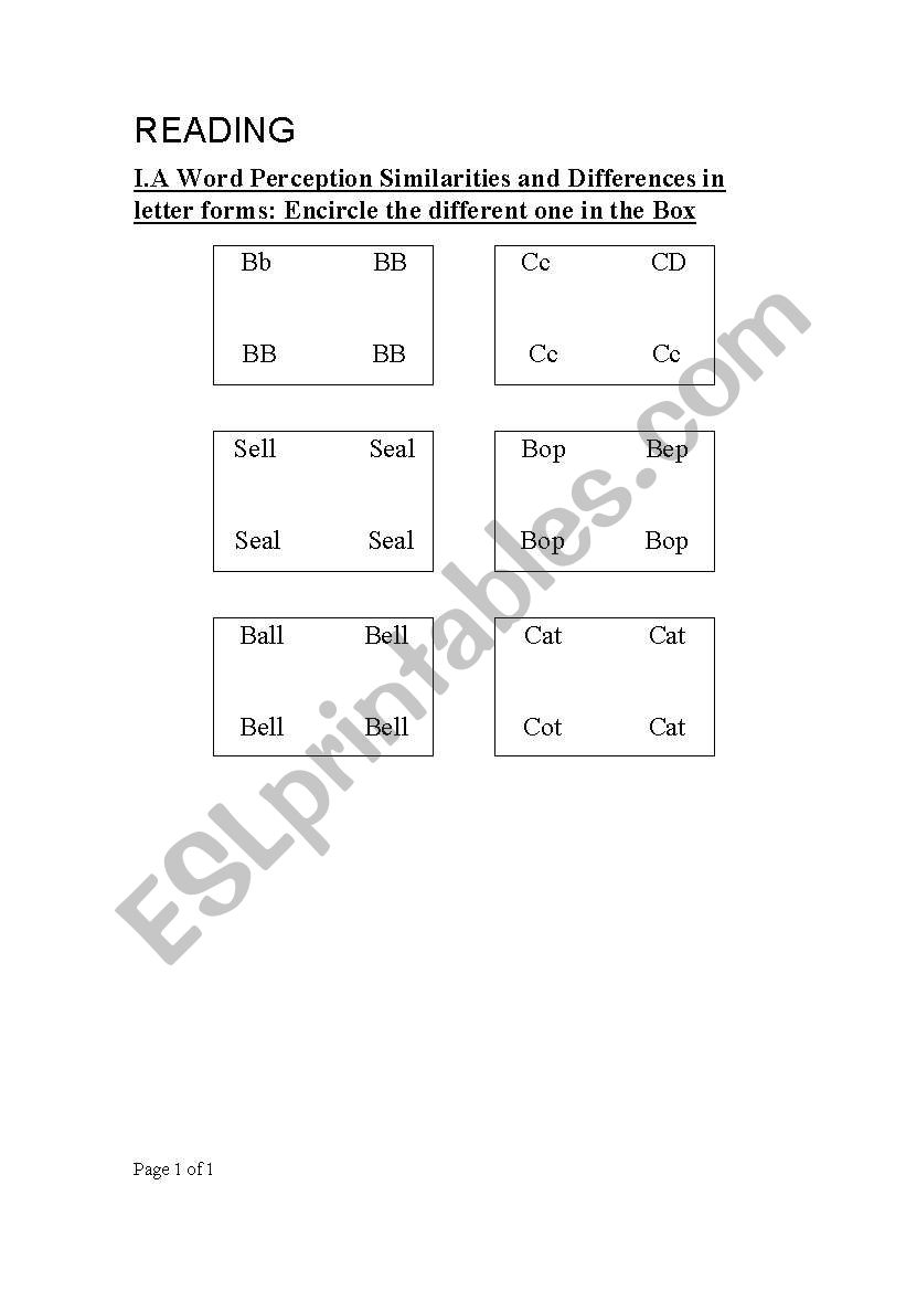 Word Perception worksheet