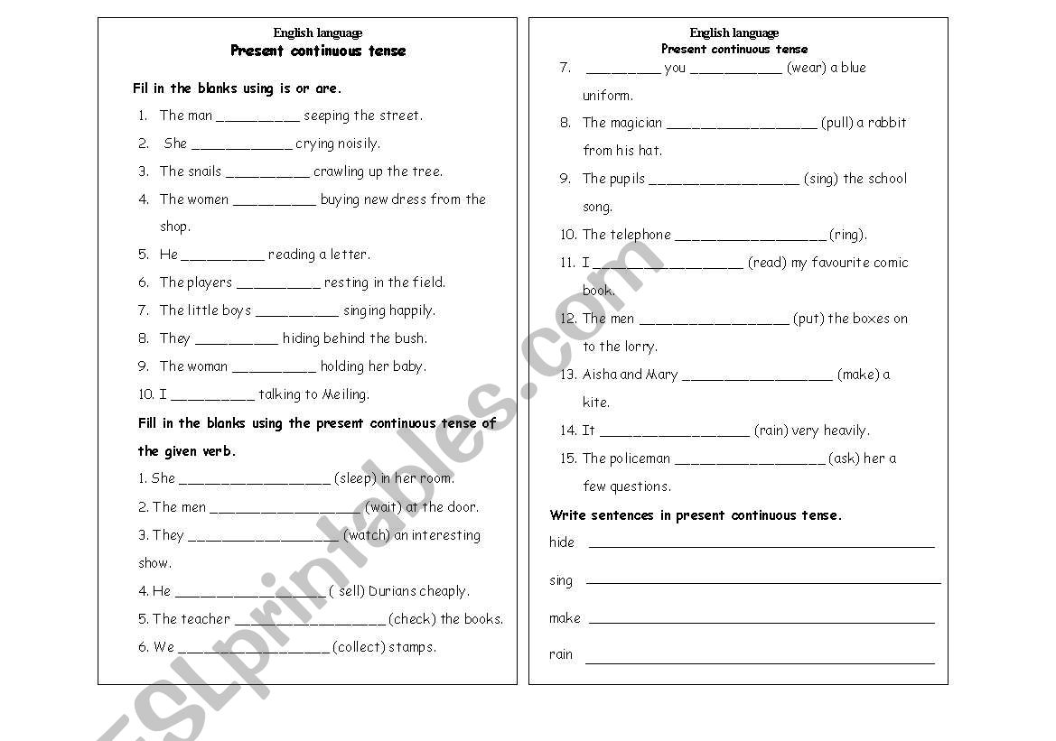 present continuous tense worksheet